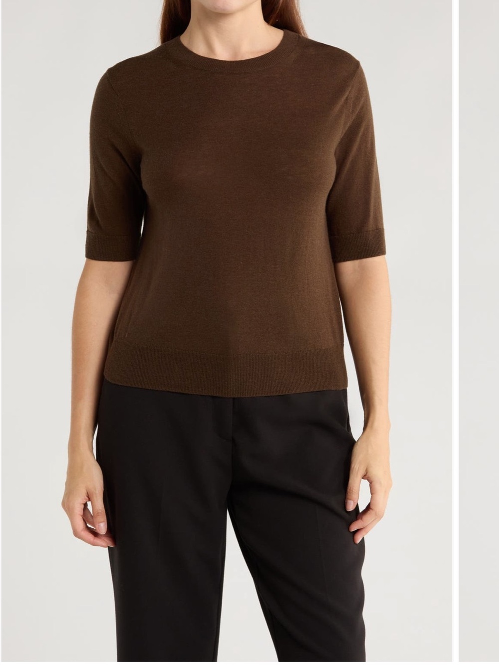 Vince Short Sleeve Knit Top in Argan Brown